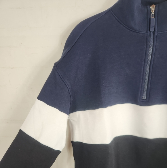 Addison Bay Preppy Athleisure Soft Luxe Varsity Quarter Zip Navy White Black XS - Picture 7 of 13